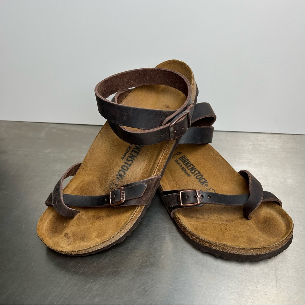 Birkenstock Yara Oiled Leather Brown Ankle Strap Sandals, Size: 41(10 L/ 8 M)